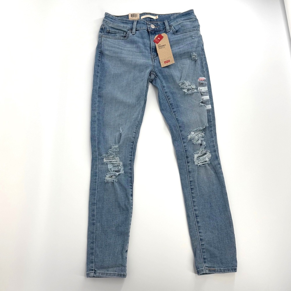 Levi's 711 Skinny Ankle Women 2 Blue NEW Distressed Mid Rise Stretch Jeans